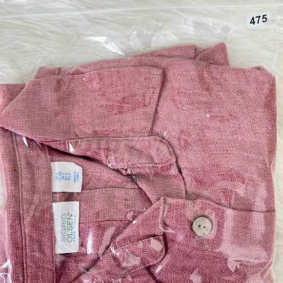 Sigrid Olsen 100% Linen Dusty Rose Button Front Collared Blouse Pockets Small - Picture 13 of 13